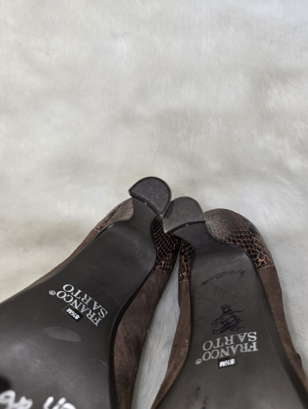 Franco Sarto Brown Suede & Snakeskin "Fallon" Mary Jane Kitten Heel Pumps - Picture 13 of 16